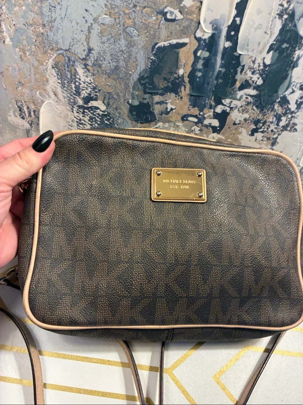 Genuine Michael Kors Brown and Beige MK Signature Crossbody Bag